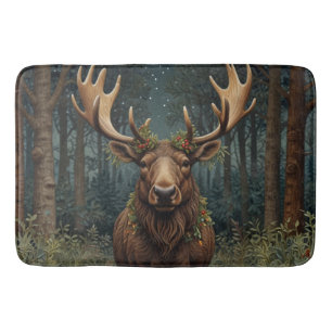 Alfombrilla De Baño Escena rústica de Navidad alce ciervo boho bosque