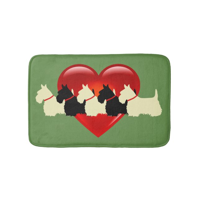 Alfombrilla De Baño Escocia Terrier/corazón rojo/Sage/zazzle verde (Anverso)