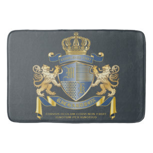 Alfombrilla De Baño Escudo de armas Azul metálico Oro León Ombre Emb