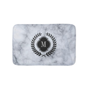 Alfombrilla De Baño Escudo de la guirnalda negra de la piedra de mármo