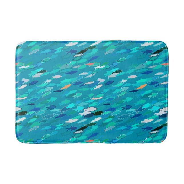 Alfombrilla De Baño Escuela de Pescado, Turquesa, Azul y Aqua (Anverso)