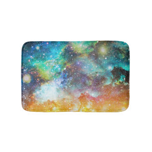 Alfombrilla De Baño Espacio futurista, fondo nebuloso estrellado.
