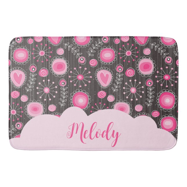 Alfombrilla De Baño Espectaculares corazones grises rosados y florales (Anverso)