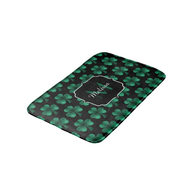 Alfombrilla De Baño Espuma verde esmeralda Shamrock negro Monograma (Angular)