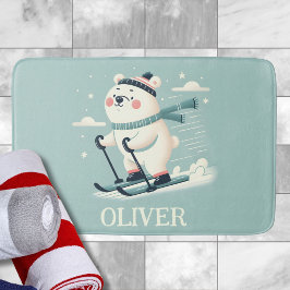 Alfombrilla De Baño Esquí Caprichoso Oso Polar Lindo Personalizado