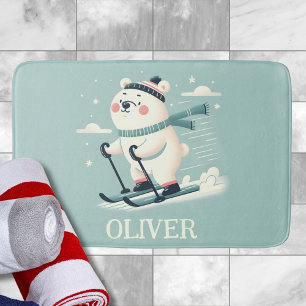 Alfombrilla De Baño Esquí Caprichoso Oso Polar Lindo Personalizado
