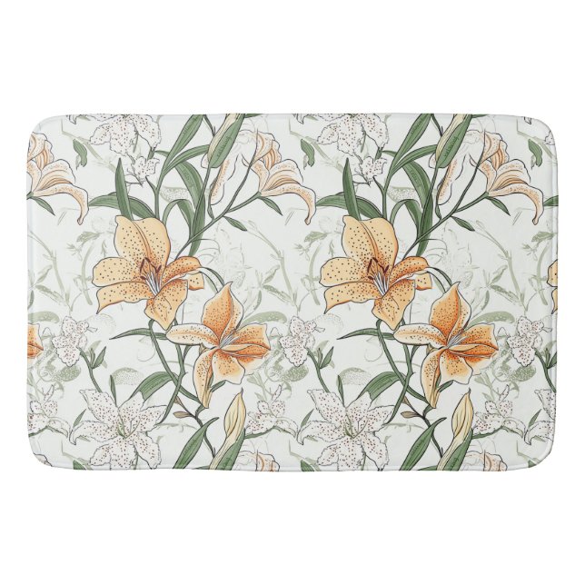Alfombrilla De Baño Está escrito en las hojas, Naranja Lilies (Anverso)