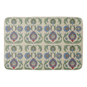 Alfombrilla De Baño Estampa de arte floral geométrico vintage en azul