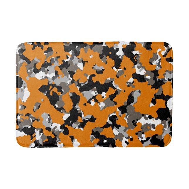 Alfombrilla De Baño Estampado Camuflaje Naranja Negro Gris Beige (Anverso)