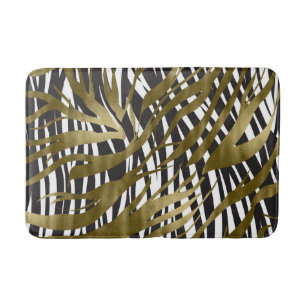 Alfombrilla De Baño Estampado cebra negro y dorado Safari Chic Glamour