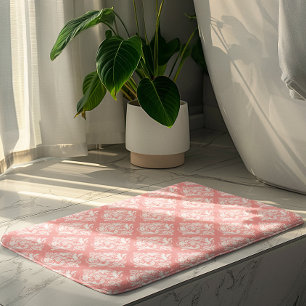 Alfombrilla De Baño Estampado de damascos florales blancos y rosados