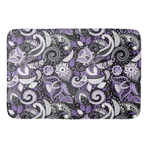 Alfombrilla De Baño Estampado de estampado paisley blanco morado negro