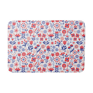 Alfombrilla De Baño Estampado de flores azul y coralino
