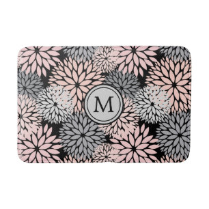 Alfombrilla De Baño Estampado de flores gris rosado de la dalia