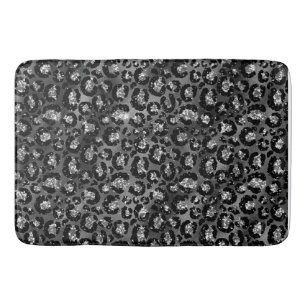 Alfombrilla De Baño Estampado de leopardo negro y gris plateado