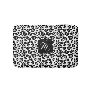 Alfombrilla De Baño Estampado leopardo blanco y negro con el monograma