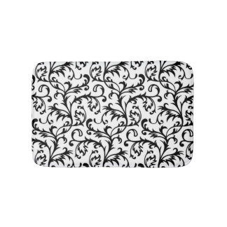 Alfombrilla De Baño Estera de baño floral blanco y negro de la voluta