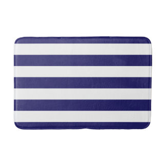 Alfombrilla De Baño Estera de baño rayada azul y blanca de medianoche