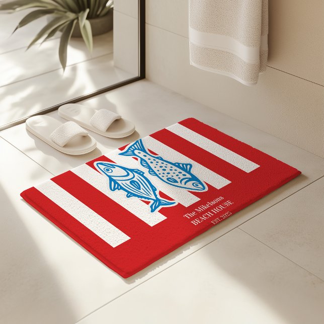 Alfombrilla De Baño Esterillas de sardinas náuticas rojas personalizad (Subido por el creador)