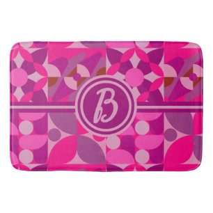 Alfombrilla De Baño Estilo Bauhaus Geométrico Rosa y Borgoña