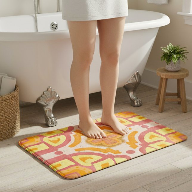 Alfombrilla De Baño Estilo cruzado geométrico naranja (Soft landings + statement prints = self-care win.)