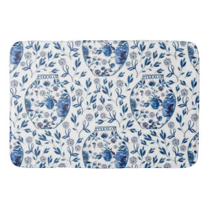 Alfombrilla De Baño Estilo floral Chinoiserie azul pintado a mano
