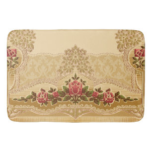 Alfombrilla De Baño Estilo Grabado en relieve vintage Gold y floral ro