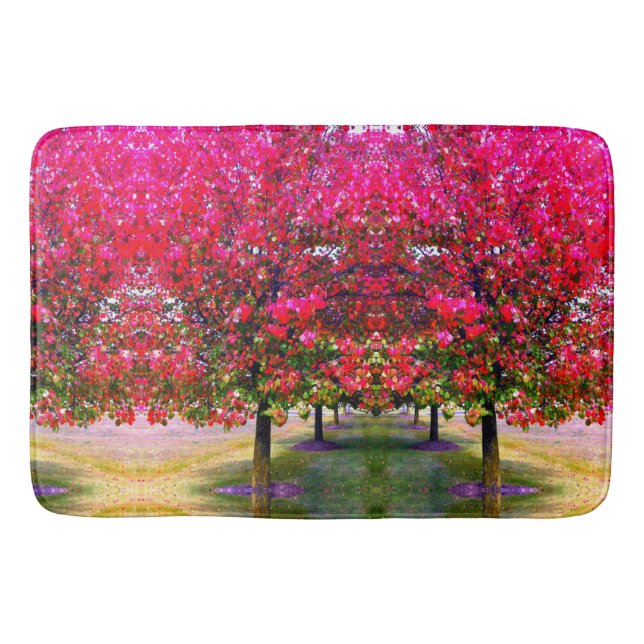 Alfombrilla De Baño Estilo monet rosa Paisaje otoñal, hojas rosadas (Anverso)
