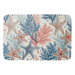 ALFOMBRILLA DE BAÑO ESTRELLA DE MAR BRONCE AZUL CORAL Y PLANTAS ACUÁTI
