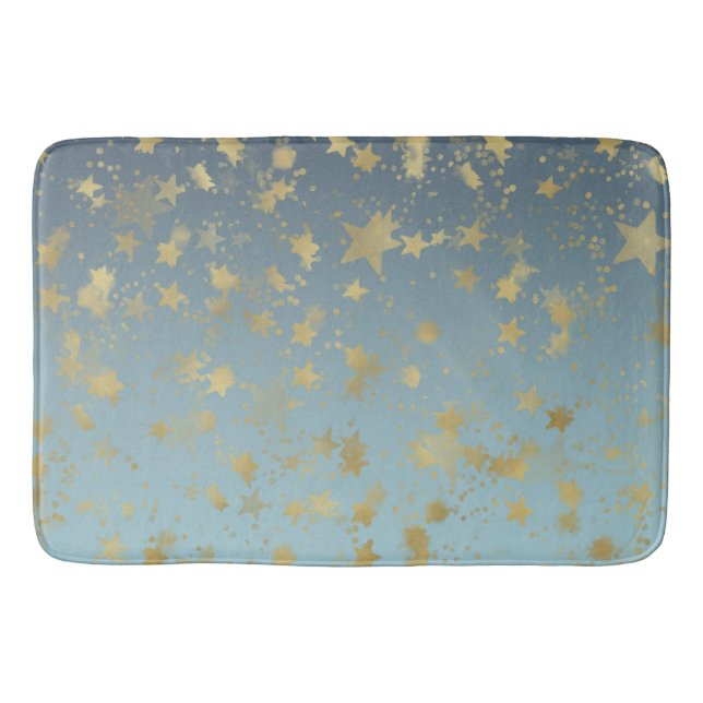 Alfombrilla De Baño Estrellas Aqua Blue Gold Ombre (Anverso)