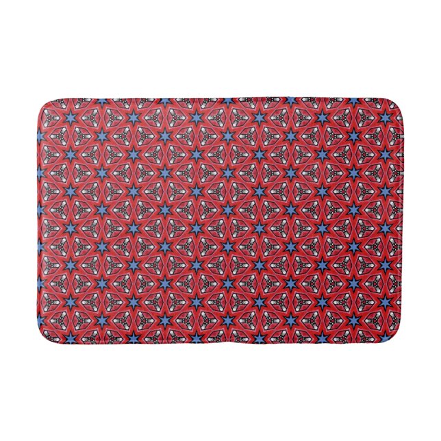 Alfombrilla De Baño Estrellas azules sobre rojo (Anverso)