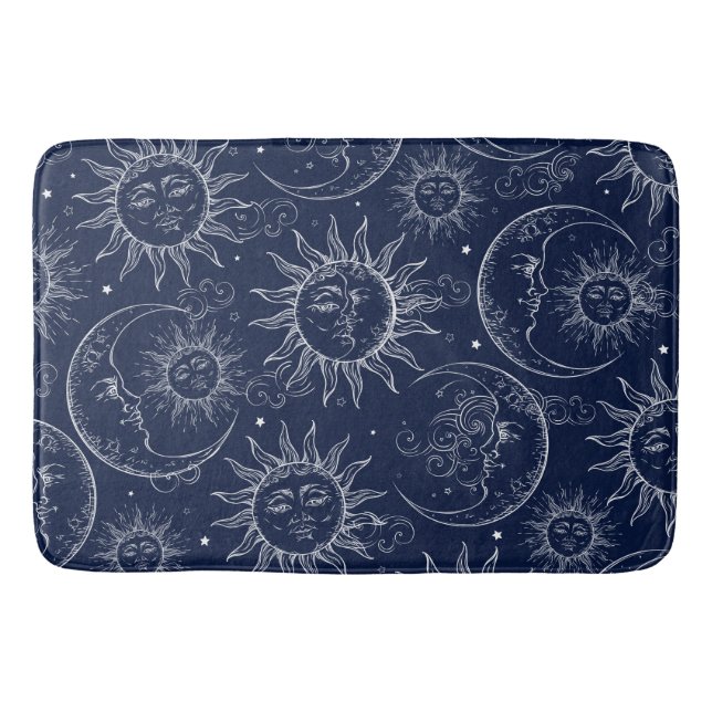 Alfombrilla De Baño Estrellas de luna de sol celestial azul mágico vin (Anverso)