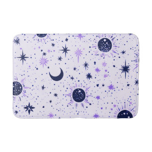 Alfombrilla De Baño Estrellas lunares celestiales negras y moradas
