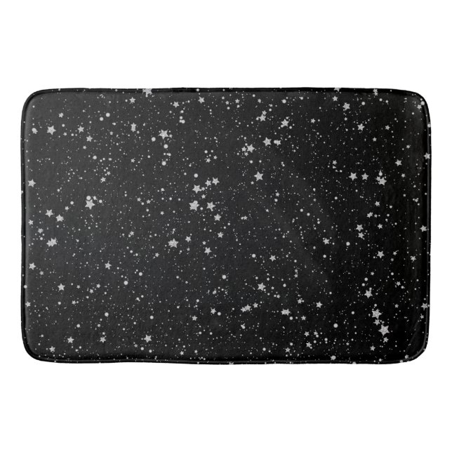 Alfombrilla De Baño Estrellas Purpurinas2 - Negro plateado (Anverso)