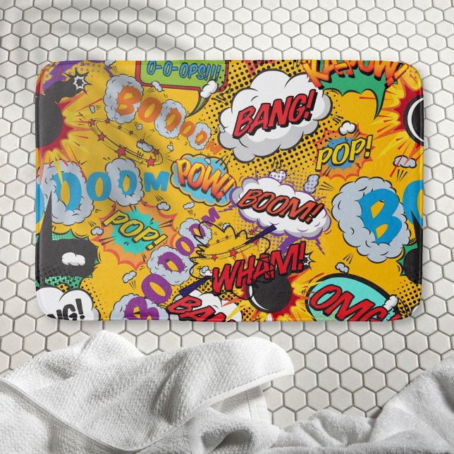 Alfombrilla De Baño Explosiones Divertidas de Arte Pop de Cómics Retro (Subido por el creador)
