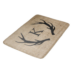 Alfombrilla De Baño Falso monograma de la arpillera de la asta rústica