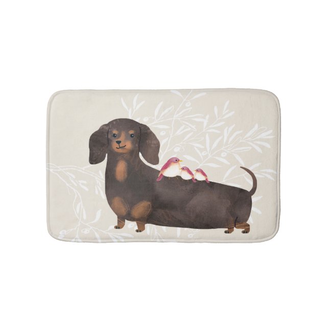 Alfombrilla De Baño Familia Dachshund y Aves (Anverso)