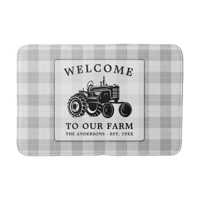 Alfombrilla De Baño Familia De Bienvenida Tractor De Granjas Placa Bla (Anverso)