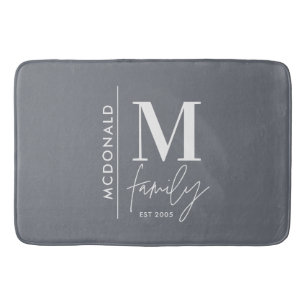 Alfombrilla De Baño Familia monograma moderna marina gris elegante s