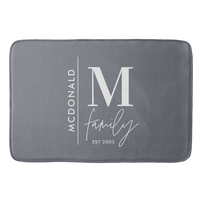 Alfombrilla De Baño Familia monograma moderna marina gris elegante s (Anverso)