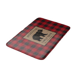 Alfombrilla De Baño Familia Rustic Bear Cabina Red Buffalo Plaid Burla