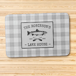 Alfombrilla De Baño Family Lake House Oars Fish Rústico White Plaid