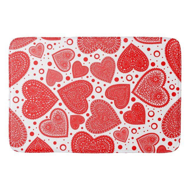 Alfombrilla De Baño Fancy Red Hearts and Dots Pattern (Anverso)