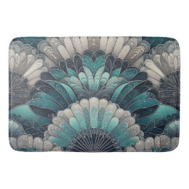 Alfombrilla De Baño Fans de Art Nouveau Blue and Silver