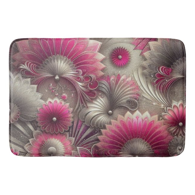 Alfombrilla De Baño Fans de rosa y plateado Art Nouveau (Anverso)