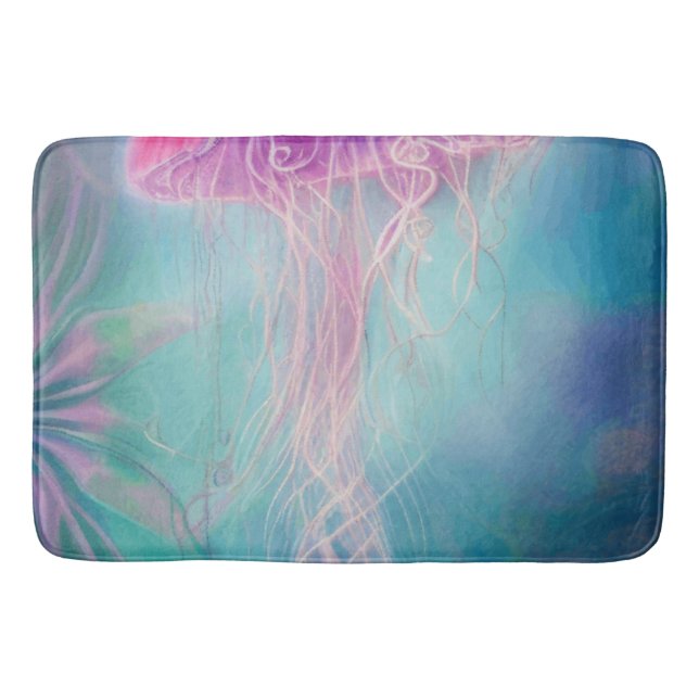 Alfombrilla De Baño Fantasía Abstracta Jellyfish Rosa En El Océano (Anverso)