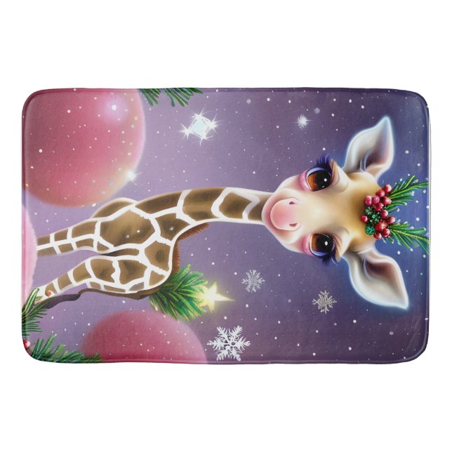 Alfombrilla De Baño Fantasía Adorable bebé Giraffe con Holly (Anverso)