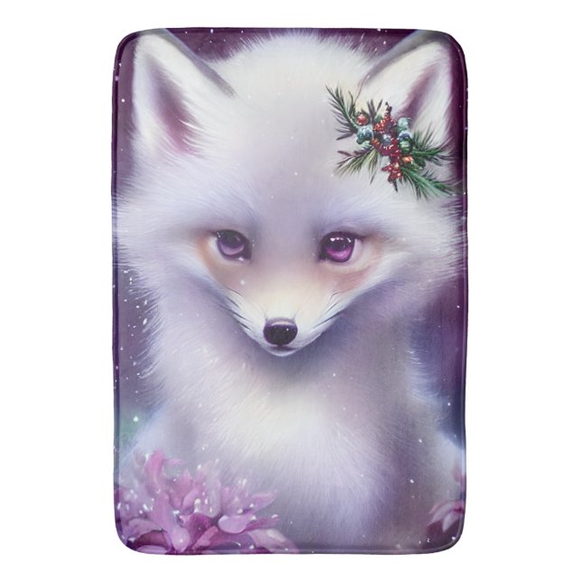 Alfombrilla De Baño Fantasía Bebé Blanco Fox con los ojos de Lavender (Frente vertical)