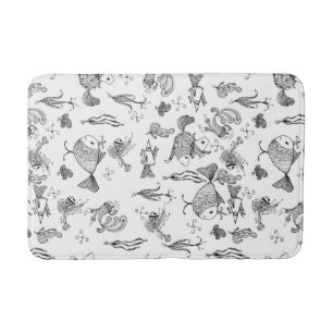 Alfombrilla De Baño Fantasía bosquejada de peces creadores plantas hoj
