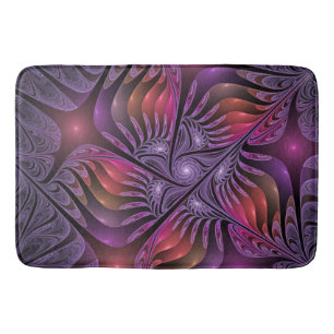 Alfombrilla De Baño Fantasía colorida Resumen Trippy Purple Fractal